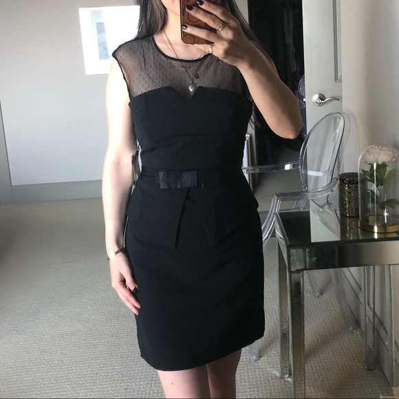 SOLD-Black Mesh Top Dress with Swiss dots details - Picture 1 of 7